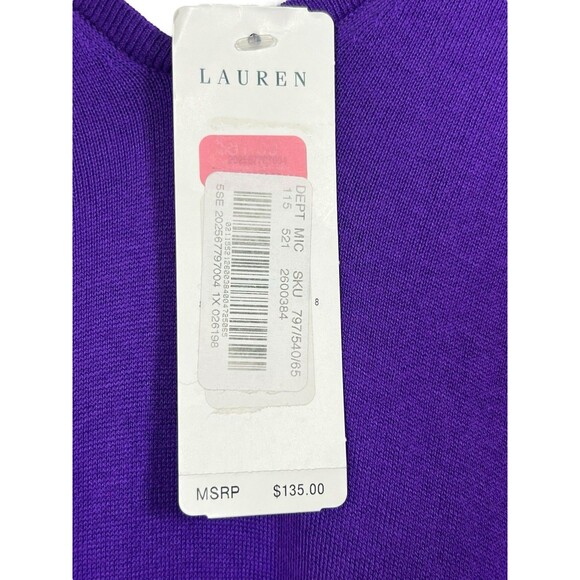 Lauren Ralph‎ Lauren 1X Plus Sweater Tunic Purple V-Neck Knit Top Shirt Hem NWT - Picture 5 of 11